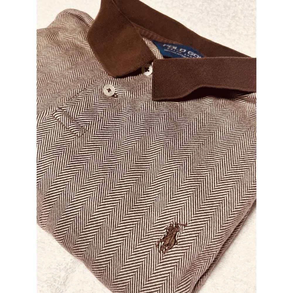 Polo Golf Ralph Lauren Herringbone Polo Shirt XL 100% Pima Cotton Earth Tone VTG
